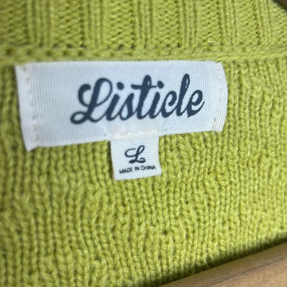 LISTICLE Chartreuse Green Popover 3/4 Button Cozy Knit Boho Sweater - Picture 10 of 11